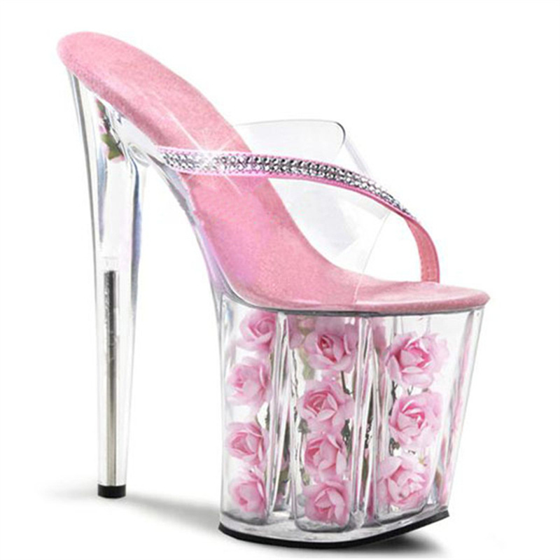 20cm tacones altos mujer verano con falda de tacón de aguja sexy moda señoras nuevo temperamento transparente boca de pez mujer de tacón alto