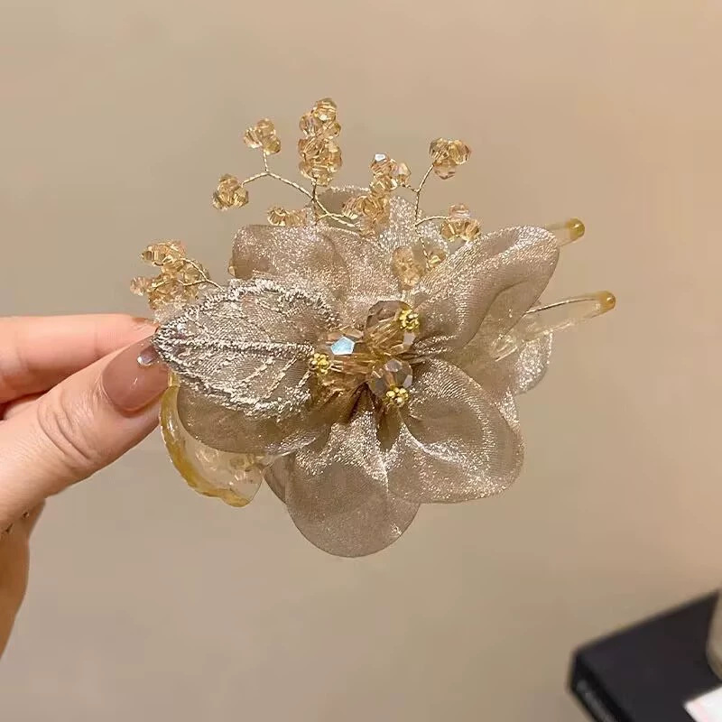 Advanced Satin Satin Big Black Bowknot Clip de tiburón Tocado Diamante cuadrado Horquilla en la parte posterior de la cabeza Clip de agarre Horquilla femenina