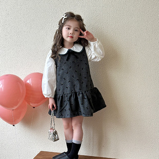 Girls Spring and Autum Vest Skirt 2025 New Kidsren's Sweet Baby Doll Shirt Baby Girl Autum Suspender Dress
