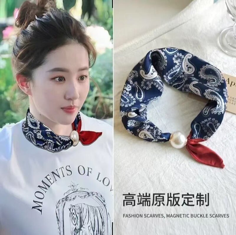2025 New Spring and Summer Thin Pearl Necklace Magnetic Buckle Lazy Silk Scarf Women's Pendant Neck Collarbone Chain Silk Scarf 2025 New Spring and Summer Thin Pearl Necklace Magnetic Buckle Lazy Silk Scarf Women's Pendant Neck Collarbone Chain Silk Scarf