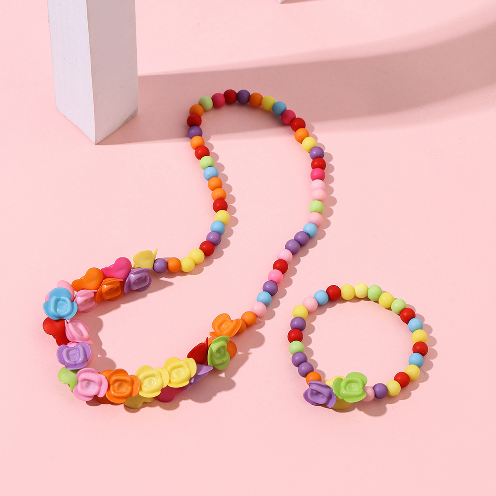 Handmade Acrylic Colorful Little Flower Bracelet and Necklace Set