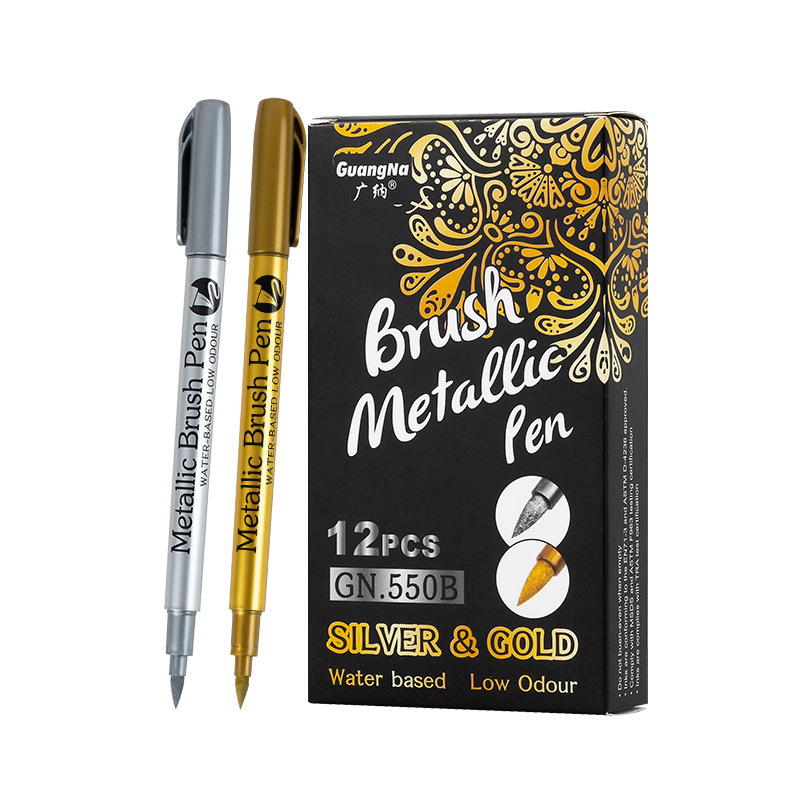 Guangna GN550BR marcador metálico de cabeza suave cepillo suave dorado plateado bolígrafo de pintura festiva
