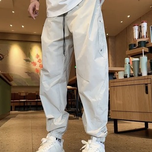 Summer Lightweight Breathable Perforated Embroidered Solid Color Casual Pants Men's Trendy Fashion Loose Quick-Dry Jogger Cargo Pants