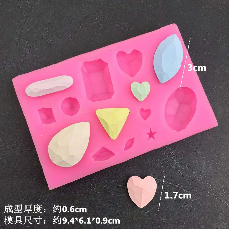 Mold, silicone fondant, with gem, handmade