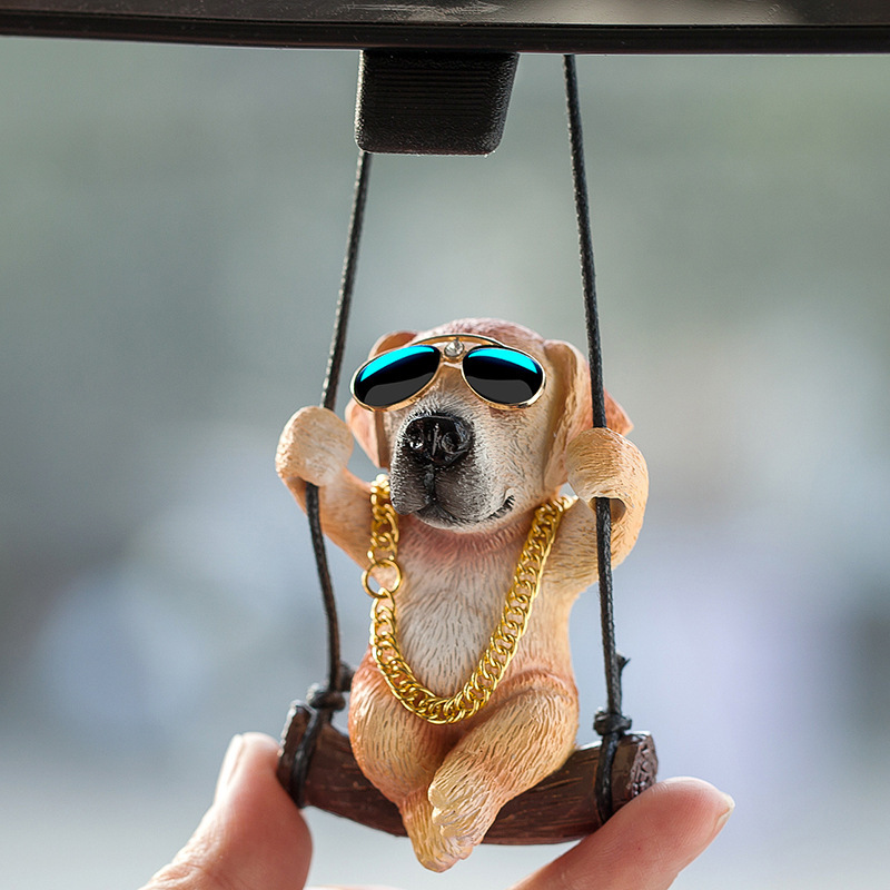 新品跨境秋千挂件金毛犬土豪荡秋千金项链金毛犬车载挂件汽车挂饰|undefined
