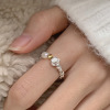 Ring flower-shaped from pearl, small design elastic strap, flowered, 2023, on index finger, light luxury style