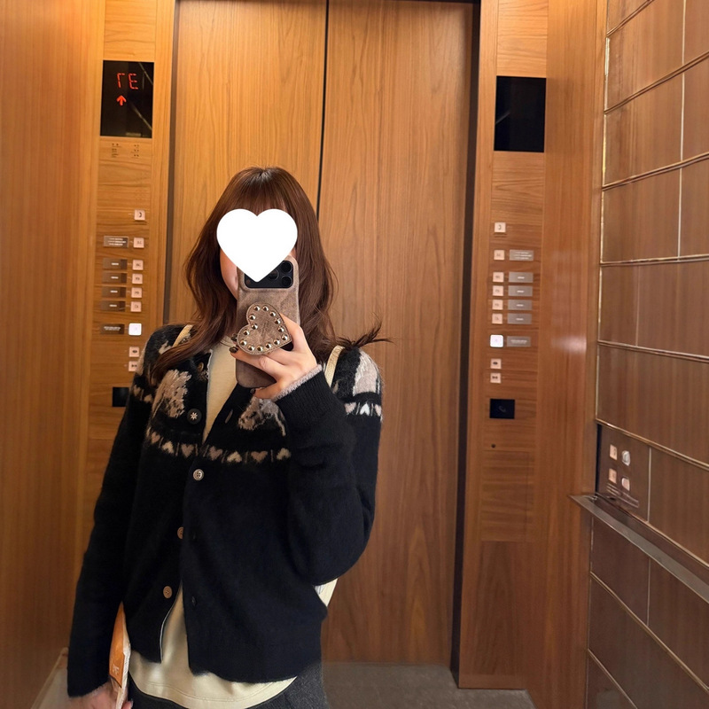 Alpaca Pony Heart Sweet Cool Slim Fit Knitwear Sweater Top Jacket