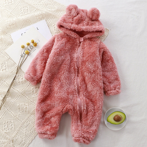 Infant Bodysuit Winter Newborn Warm Crawling Suit Baby Plush Outerwear Cover-up Children's Pajamas Bear Huggy