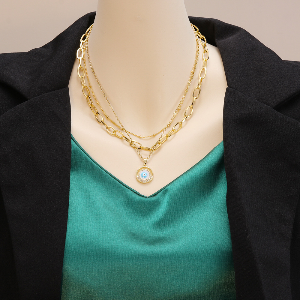 Fashion Eye Titanium Steel Plating Zircon Layered Necklaces 1 Piece