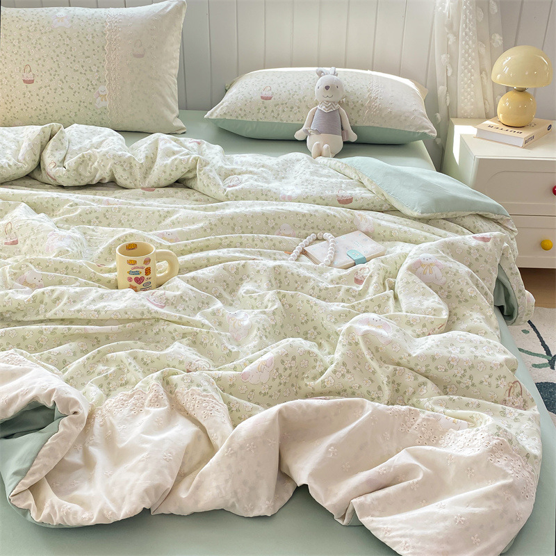 Colcha fresca de verano de algodón de nube de una sola pieza, dormitorio de estudiantes individual de verano, juego de cuatro piezas, edredón de verano de seda de hielo, lavable a máquina