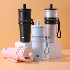 新型高颜値氷覇カップ304ステンレス保温カップ女子大容量ストローカップ戸外手持ちカップ