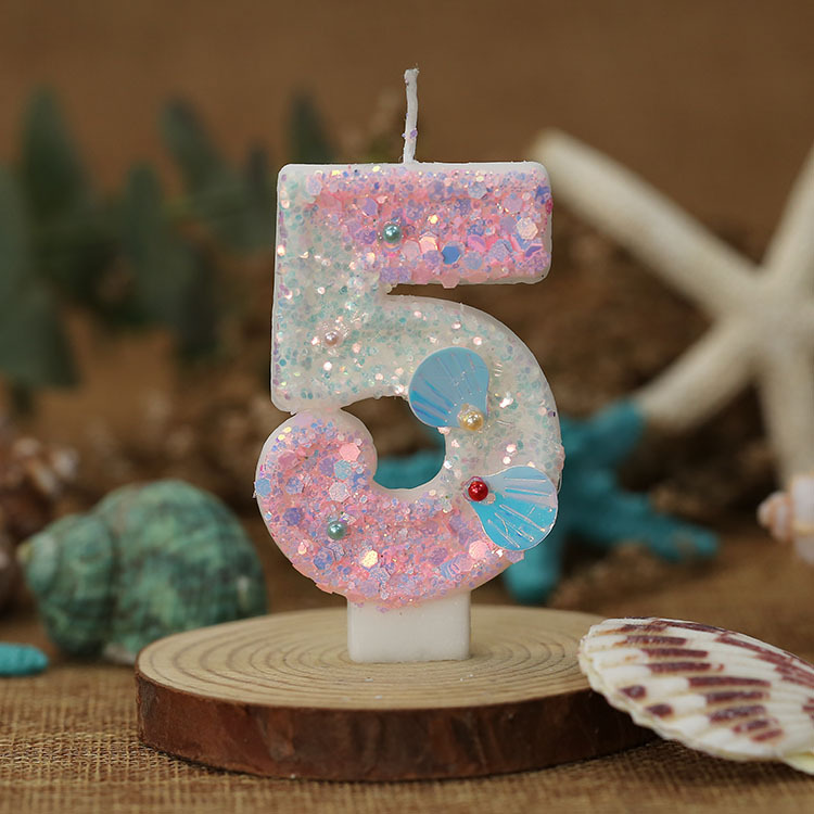 Vela numérica degradada rosa con perlas y conchas, creativa, para Amazon – Producto transfronterizo exclusivo