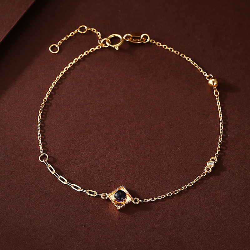 18K Diamond Sapphire/amethyst Bracelet with Diamonds Color-preserving Hand Jewelry Internet Celebrity New Fashion Pendant Bracelet