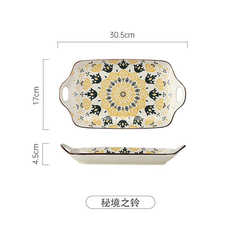 Rectangular big Japanese ceramic tableware for home use, boho style