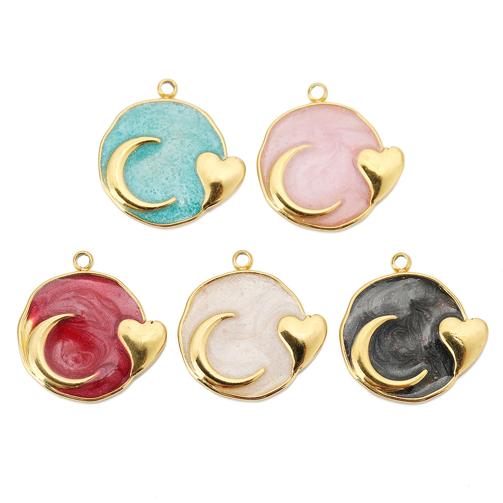 Pendant Jewelry Making Type 5 PCS/Package 17*17mm Hole 1~1.9mm 304 Stainless Steel Moon Heart Shape Polished Pendant