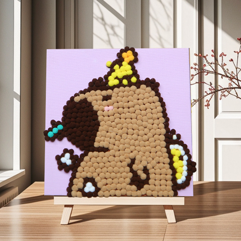 Pintura de bola de pelo Dibujos animados Niños creativos Pegatinas a mano Diy Material hecho a mano Paquete Marco estirado Pintura adhesiva Marco de madera maciza Pintura decorativa