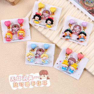South Korea cute princess ear clip little girl painless anti-clip cartoon earrings kindergarten baby creative gifts wholesale