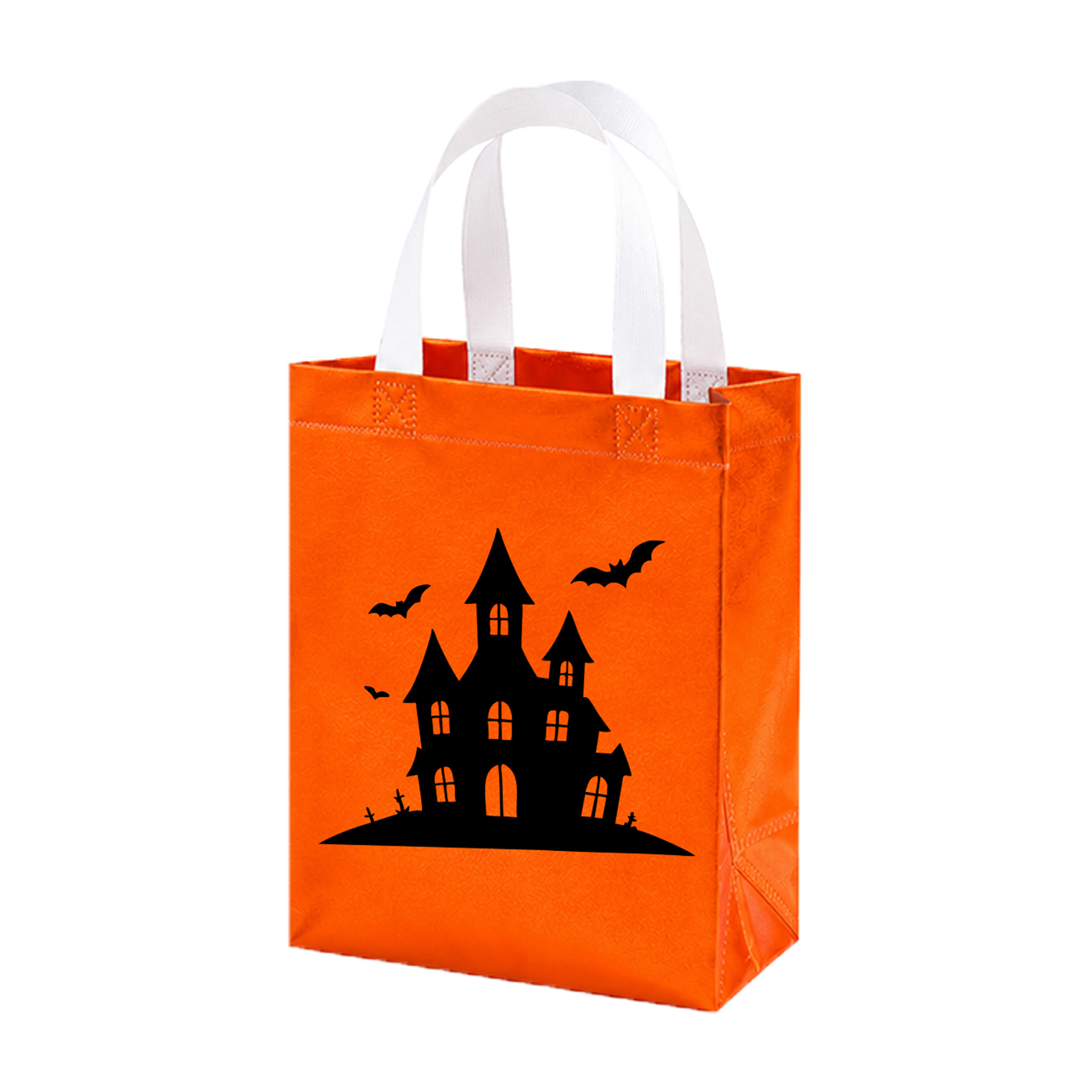 Bolsas de regalo de Halloween al por mayor ecológicas no tejidas bolsas de compras impresas fantasmas naranjas bolsas de azúcar para niños