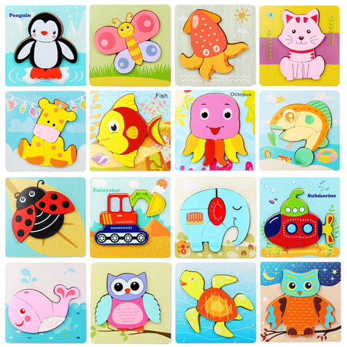 Yunhe Wooden Toys—Montessori Cross-Border Foreign Trade Wooden Toys: Early Childhood 3D Puzzles, Matching Large-Particle Hand-Grabbing Tiles