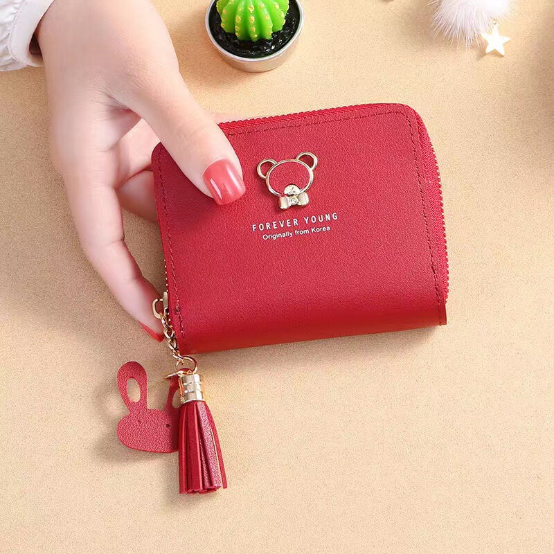 Manufacturer's New Ready-Made Women's Wallet Female Short Cartoon Cute Bear Tassel Female Student Coin Purse Zipper Bag