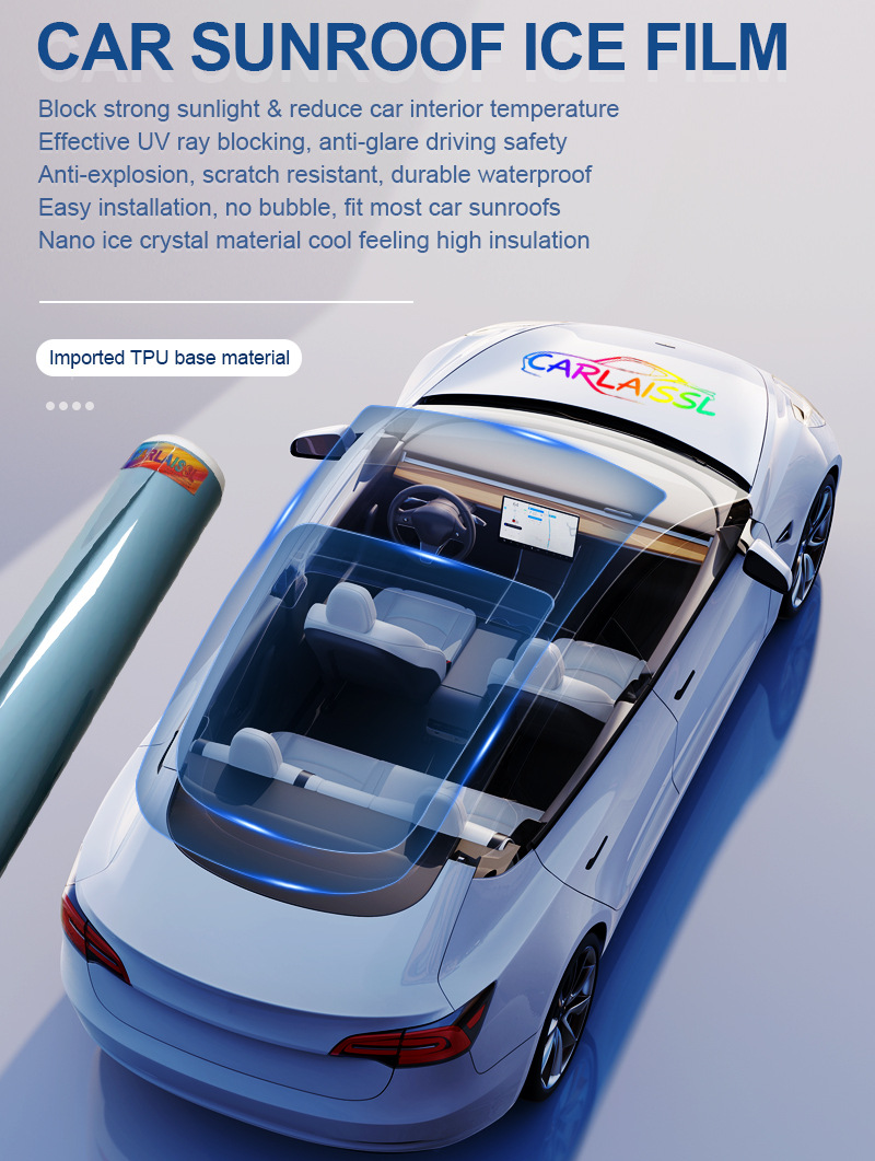 Carlaissl Tpu Sunroof Ice Film 6.5Mil Blue Car Roof Film High Insulation Self-Healing Insulation Film