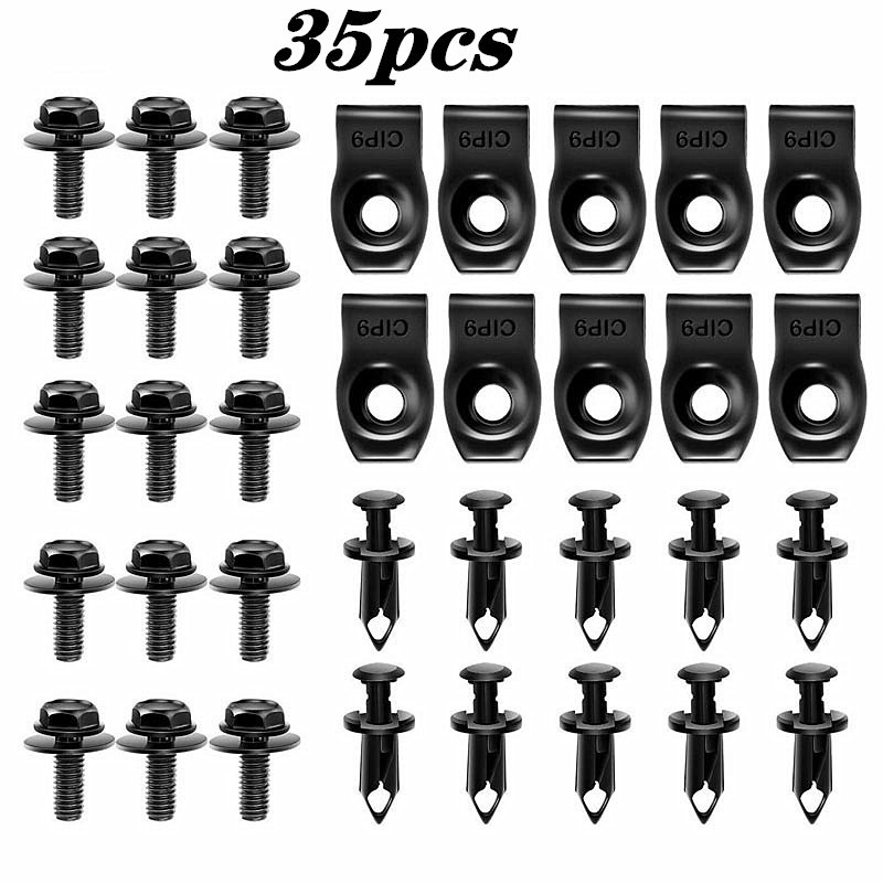 35Pcs Body Bolts U-Shaped Nut Clips M6 Engine under Cover Guard Mudguard Fixing Screws Chassis