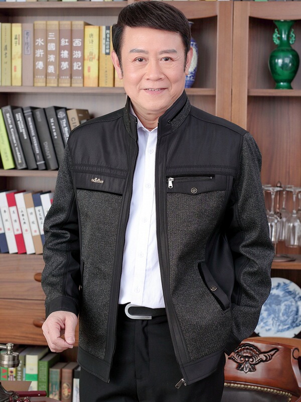 Dad's Outwear Autumn and Winter Velvet Thickeneded Middle-aged Men's Autumn Stand-up Collar Tops Middle-aged and Elderly Men's Tops