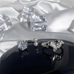 簡約甜酷愛心鋯石珍珠開口戒指女精緻疊戴ins小眾精緻冷淡風指環