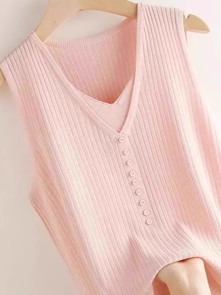 Áo hai dây dệt kim giả hai mảnh lụa băng nữ, mặc trong áo sơ mi hoặc blazer, không tay — Màu đen