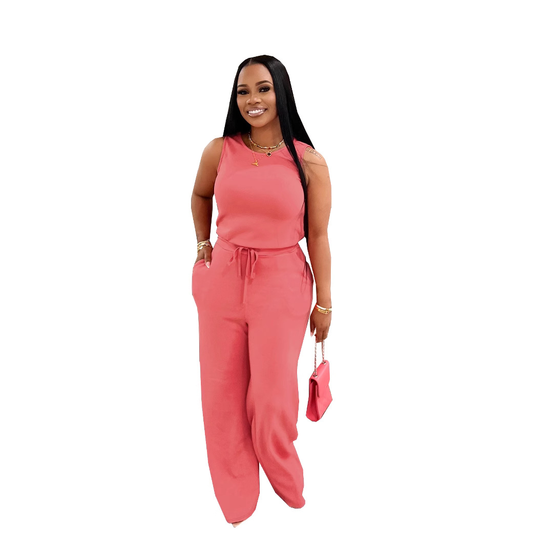Slim Casual Women's Sleeveless Jumpsuit Lace Up Solid Color Fashion New Summer Versatile Commuter Romper_voghion.com