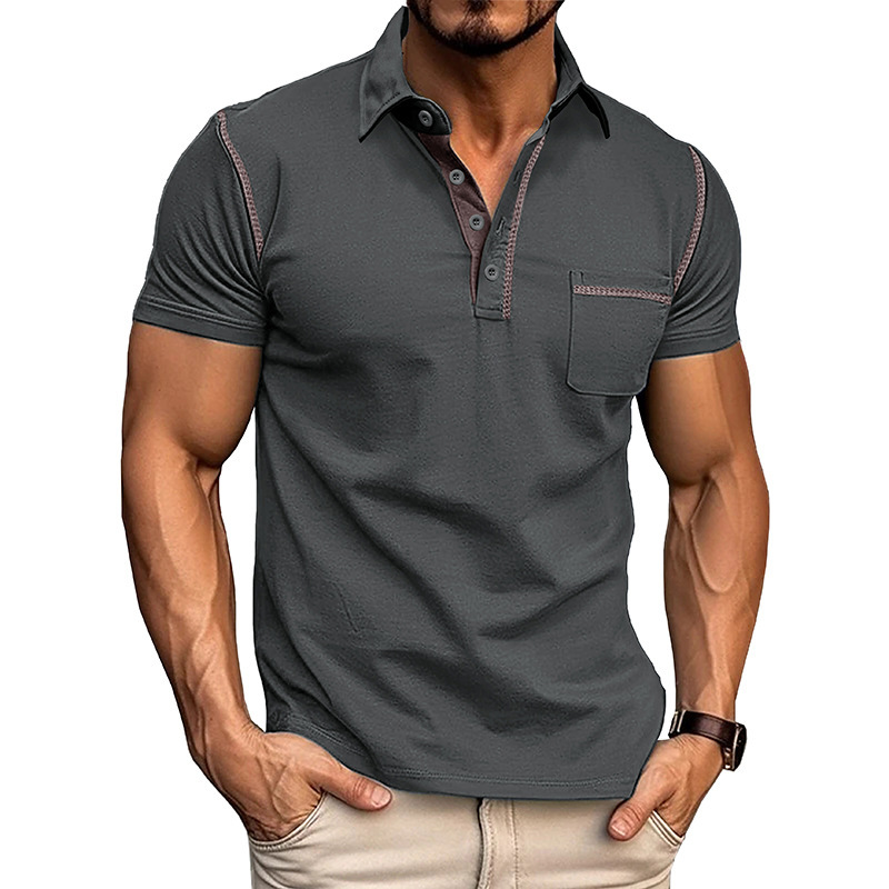 2024 Summer European and American men's short-sleeved polo shirt foreign trade Men's lapel T-shirt cross-border top color matching polo