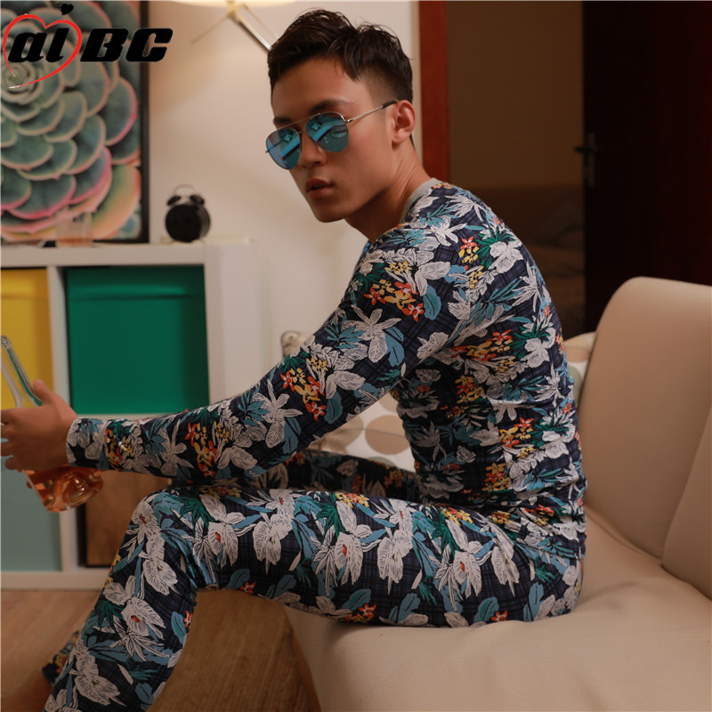 Autumn and Winter Hot-Selling Men's Printed Thermal Underwear Set, Premium Cotton, Comfortable, Stylish, Breathable Base Layer Autumn Clothing