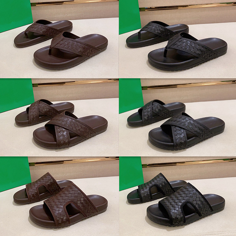 Boye.Bv.Dg Summer European Flip-Flops Men's Woven Genuine Leather Non-Slip Flip-Flops European Fashion Trend