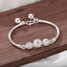 S990纯银手环女三生三世手链十字铃铛轻奢小众情人节送女友礼物