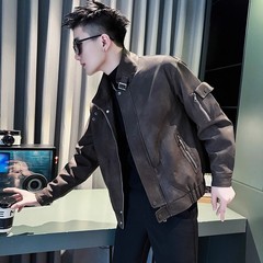 男士外套春秋款潮牌痞帅立领工装皮衣男款2025新款休闲短款皮夹克