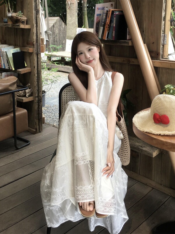 French-Style Sweet Embroidered Lace Halter Neck Dress for Women, Summer Design, Stunning First Love Long Dress French-Style Sweet Embroidered Lace Halter Neck Dress for Women, Summer Design, Stunning First Love Long Dress