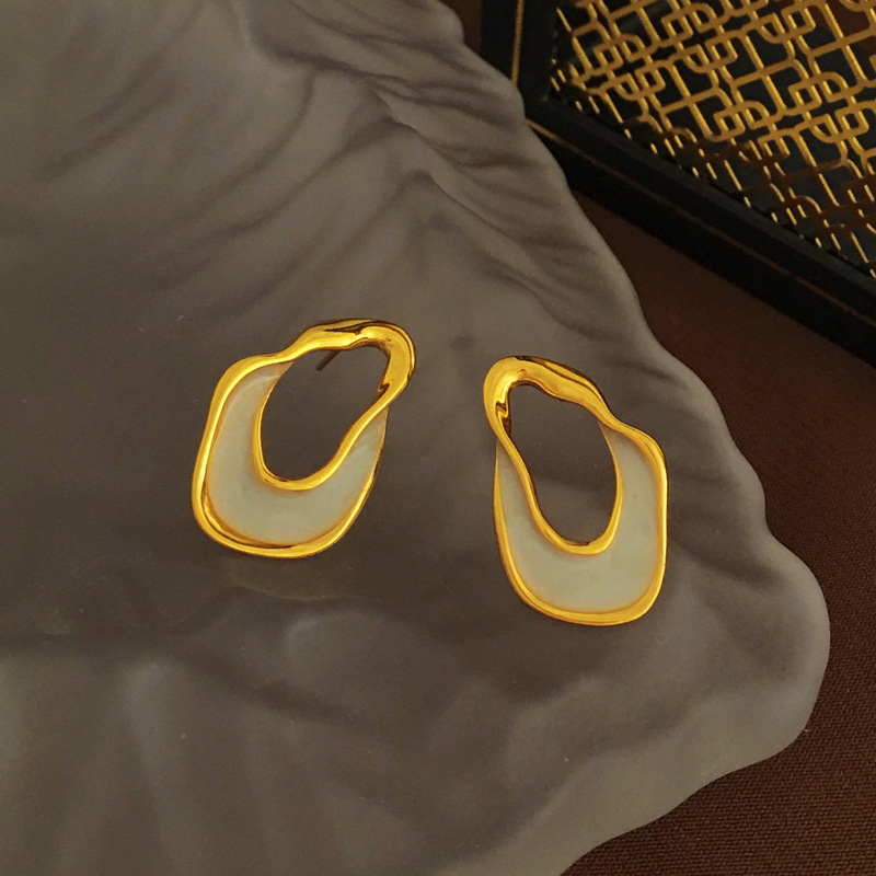 Retro Irregular Geometric Copper Earrings Enamel Plating Copper Earrings