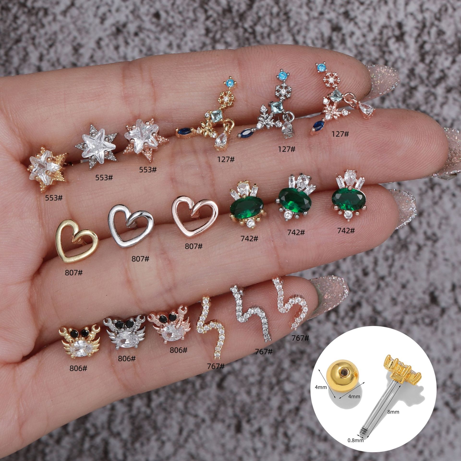 Fashion Star Copper Inlay Zircon Ear Studs 1 Piece
