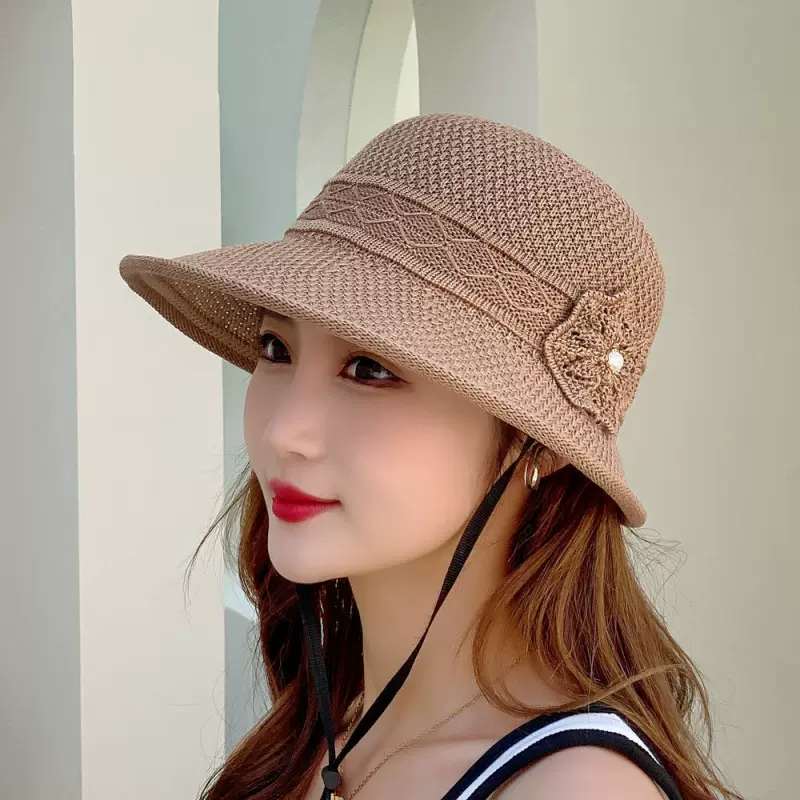 夏季新款韩版中老年妈妈编织渔夫帽女时尚百搭防晒遮阳帽透气盆帽