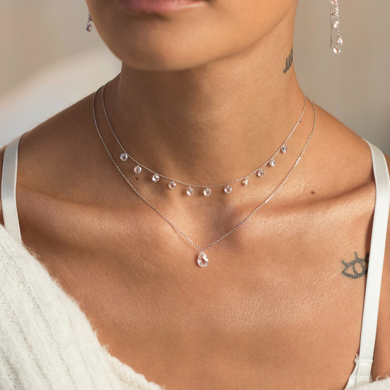 Élégant Style Simple Rond Les Gouttelettes D'eau Argent Sterling Incruster Zircon Collier display picture 3