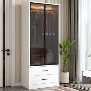Wardrobe Home Modern Light Luxury Cabinet Children's Glass Door Economical Rental Bedroom Small Apartment Wardrobe