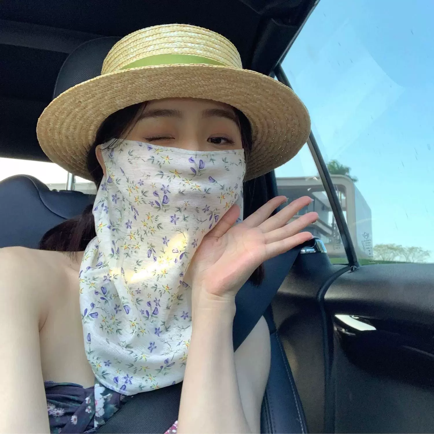 小碎花夏季防晒面罩全脸防紫外线女薄款遮脸面纱口罩护颈遮脖子