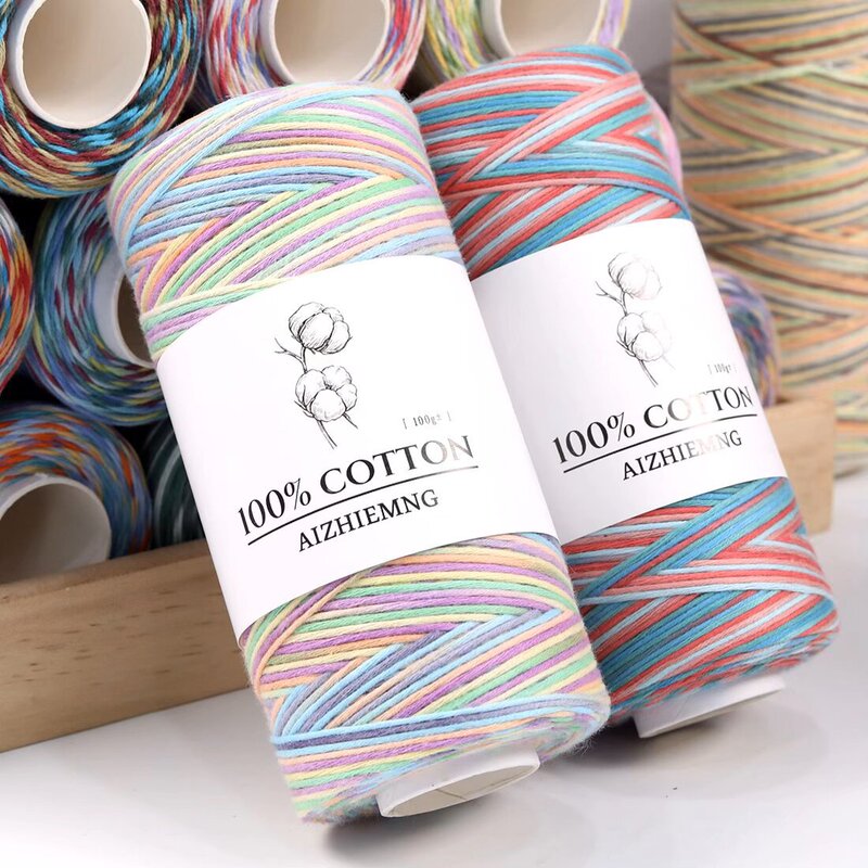 100% cotton yarn, gradient color thread, fine wool yarn for hand knitting, 8-strand gradient color thread, long gradient rainbow yarn, 100 grams 100% cotton yarn, gradient color thread, fine wool yarn for hand knitting, 8-strand gradient color thread, long gradient rainbow yarn, 100 grams