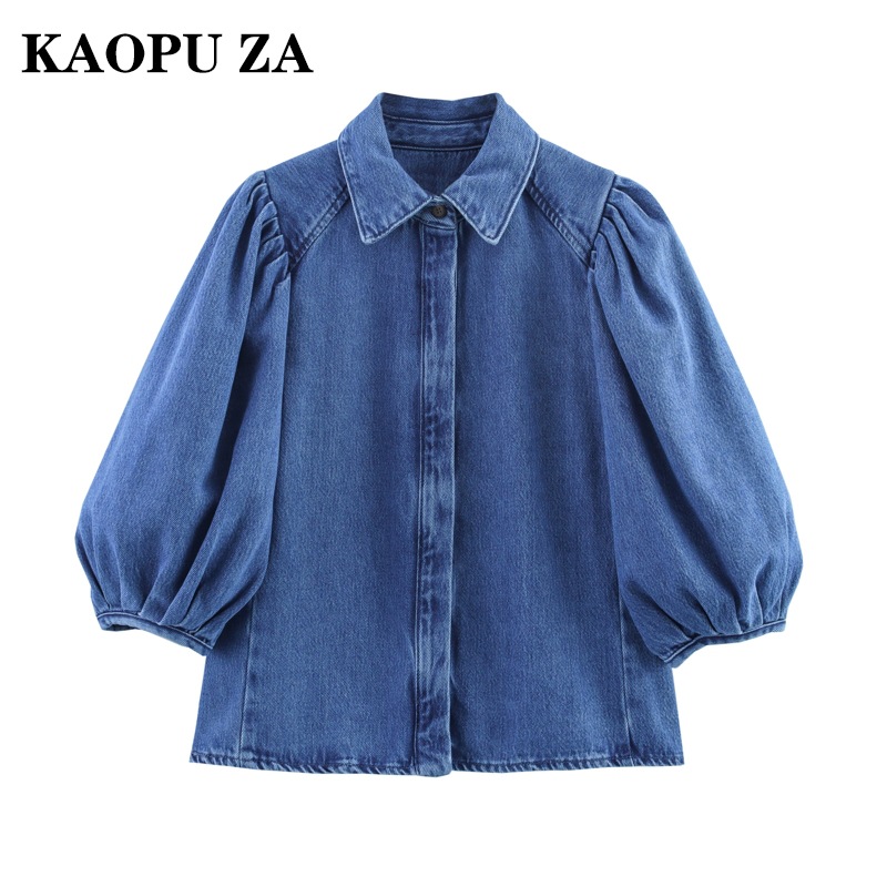 Kaopu Za Spring and Summer New Style 2025 European and American Style Fashion Retro Casual Women's Shirt Simple Design Top