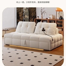 日式奶油风泡芙猫爪绒布艺沙发客厅小户型两用可躺家用单人沙发床