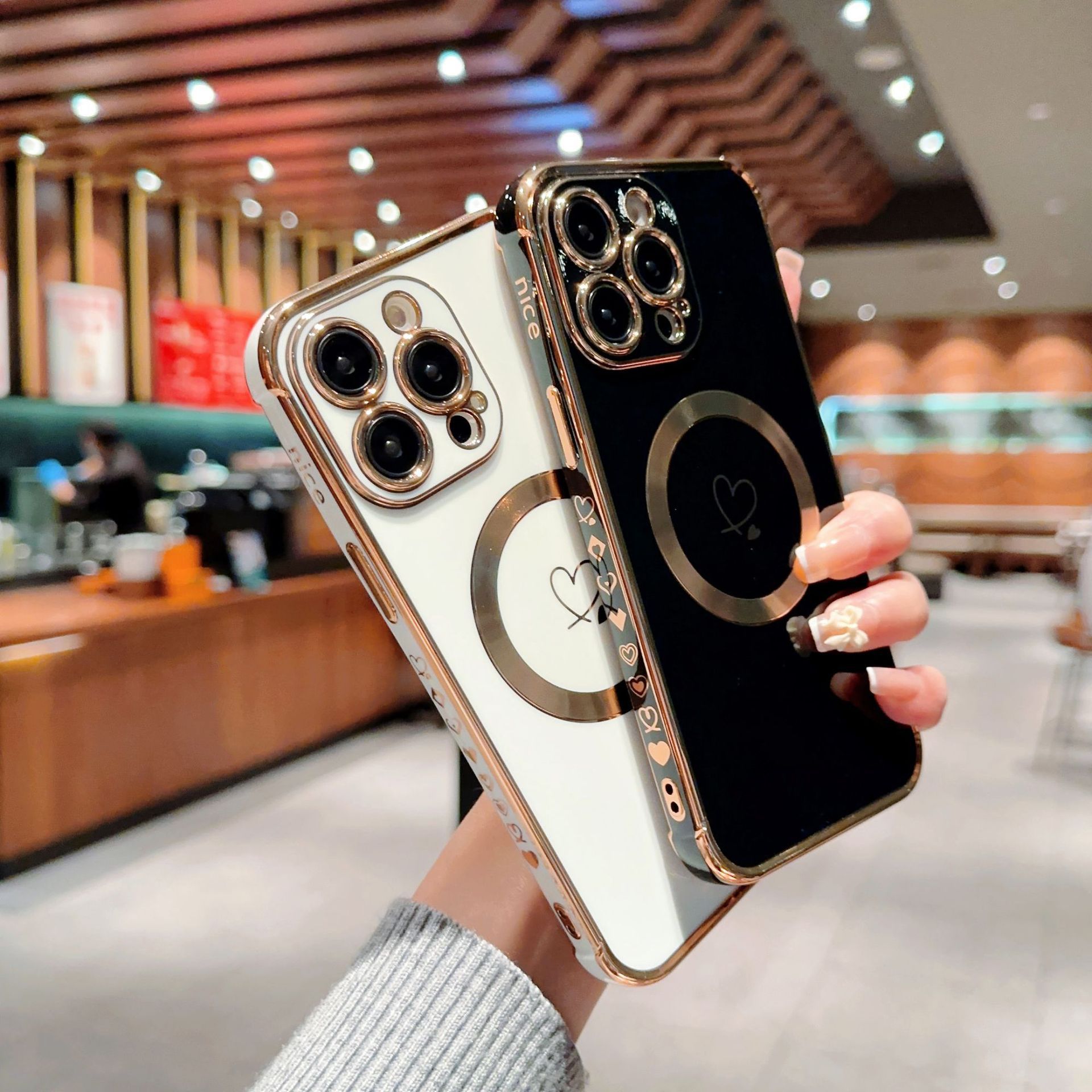 Magnetic Electroplated Double Heart Phone Case For Iphone 17_voghion.com