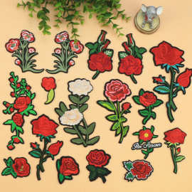 金织源新款涤纶电脑蕾丝刺绣花朵布贴 免熨烫背胶玫瑰花对花装饰