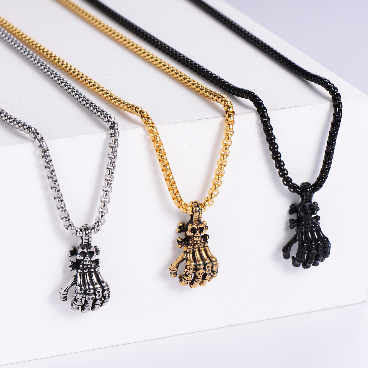 304 Stainless Steel Chain Material Punk Style Skull Head Ghost Paw Pendant Wholesale Nihaojewelry