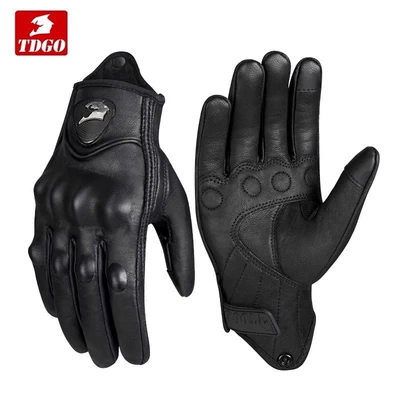 Motorcycle Spring and Summer Riding Gloves Full-Finger Genuine Leather Breathable Vintage Cruiser Motorcycle Protective Gear for Men and Women All Seasons