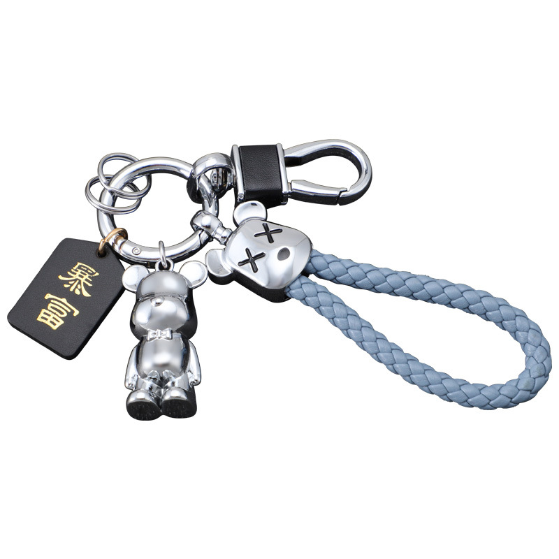 Oso violento transfronterizo llavero de coche oso de metal muñeca de alta gama llavero cuerda anti-pérdida, duradero, resistente a los arañazos